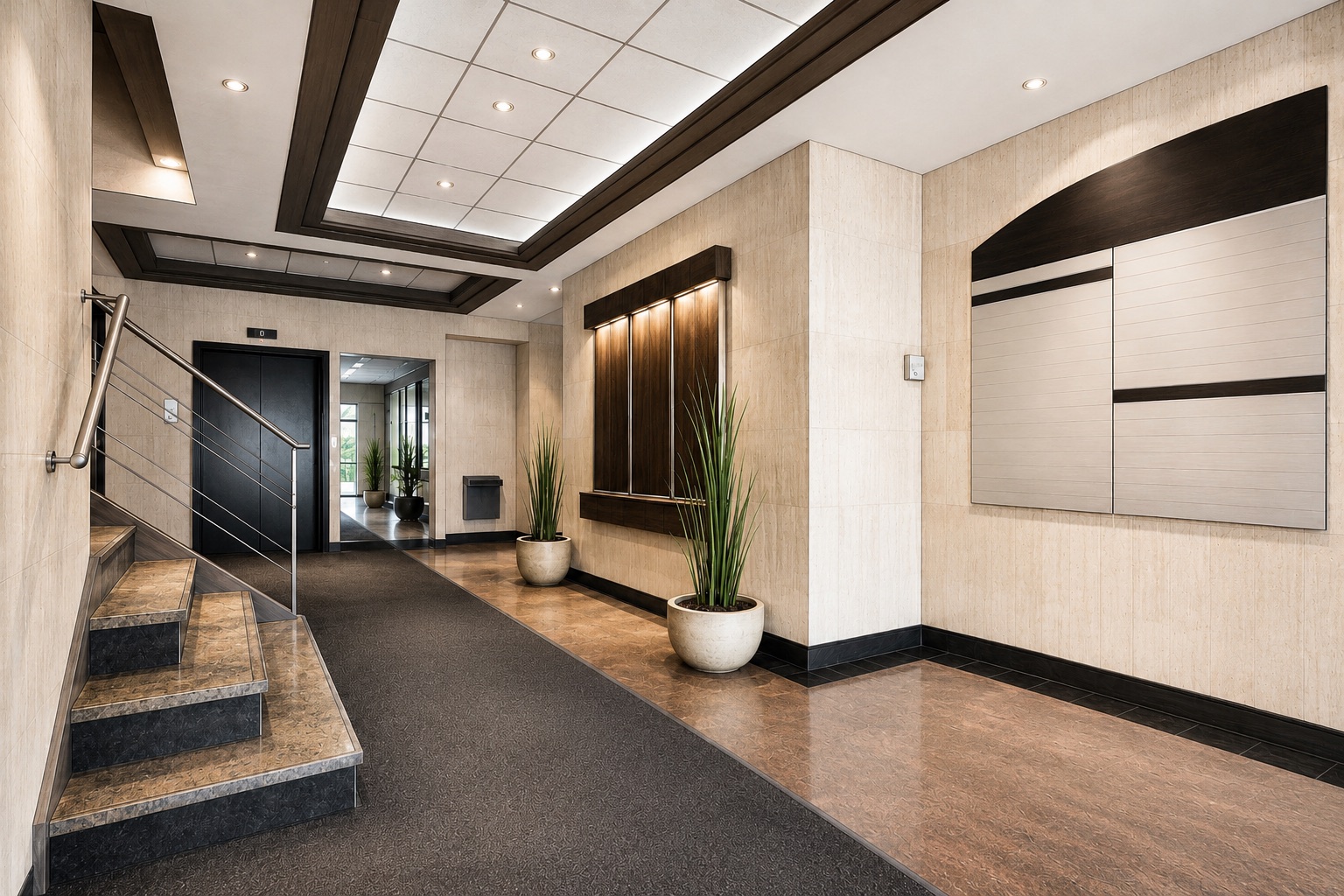 Hall d'entrée paisible du Centre Véronneau, au cœur du Vieux-Longueuil